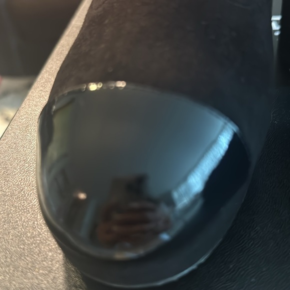 AUTHENTIC CHANEL BLACK SUEDE BOOTIES WITH PATENT TOE - Picture 7 of 9